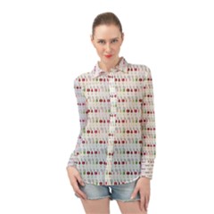 Wine Glass Pattern Long Sleeve Chiffon Shirt