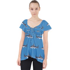 Shark Pattern Lace Front Dolly Top