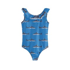 Shark Pattern Kids  Frill Swimsuit by bloomingvinedesign