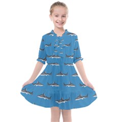 Shark Pattern Kids  All Frills Chiffon Dress by bloomingvinedesign