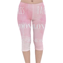 Paris, London, New York Velvet Capri Leggings  by Lullaby