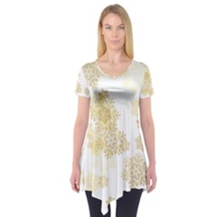 Christmas Gold Stars Snow Flakes  Short Sleeve Tunic  by Lullaby