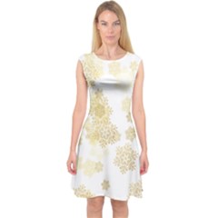 Christmas Gold Stars Snow Flakes  Capsleeve Midi Dress by Lullaby