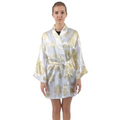 Christmas gold stars snow flakes  Long Sleeve Satin Kimono