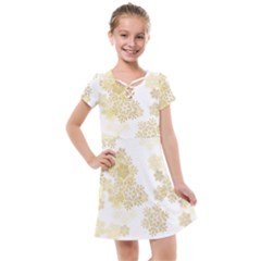 Christmas Gold Stars Snow Flakes  Kids  Cross Web Dress by Lullaby