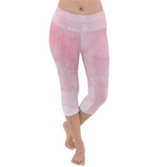 Pink Blurry Pastel Watercolour Ombre Lightweight Velour Capri Yoga Leggings by Lullaby