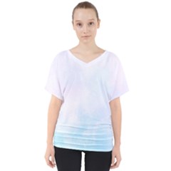 Pink Blue Blurry Pastel Watercolour Ombre V-neck Dolman Drape Top by Lullaby