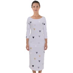 Grey Hearts Print Romantic Quarter Sleeve Midi Bodycon Dress by Lullaby
