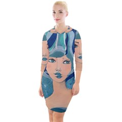 Blue Girl Quarter Sleeve Hood Bodycon Dress by CKArtCreations