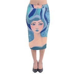 Blue Girl Velvet Midi Pencil Skirt