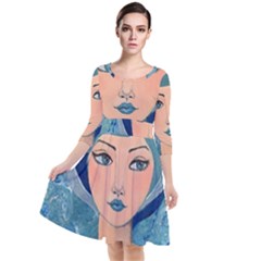 Blue Girl Quarter Sleeve Waist Band Dress