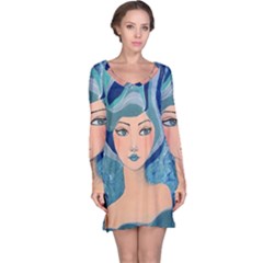 Blue Girl Long Sleeve Nightdress by CKArtCreations