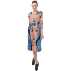 Blue Girl Ruffle End Midi Chiffon Dress by CKArtCreations