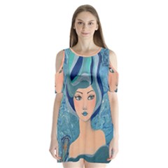 Blue Girl Shoulder Cutout Velvet One Piece by CKArtCreations