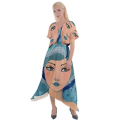 Blue Girl Cross Front Sharkbite Hem Maxi Dress by CKArtCreations