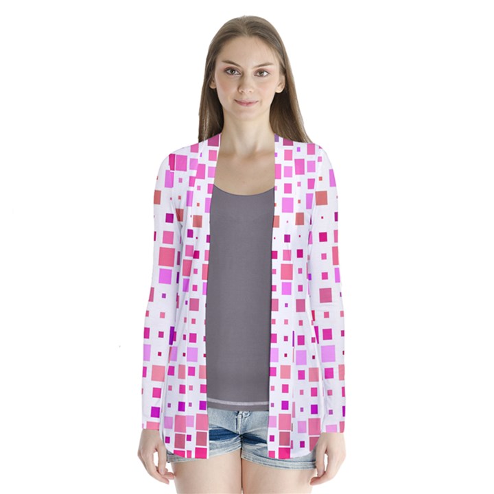 Background Square Pattern Colorful Drape Collar Cardigan