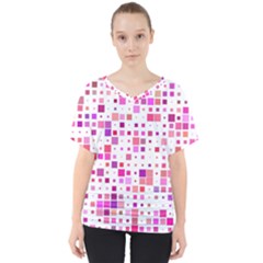 Background Square Pattern Colorful V-neck Dolman Drape Top by Simbadda