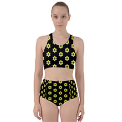 Pattern Yellow Stars Black Background Racer Back Bikini Set by Simbadda