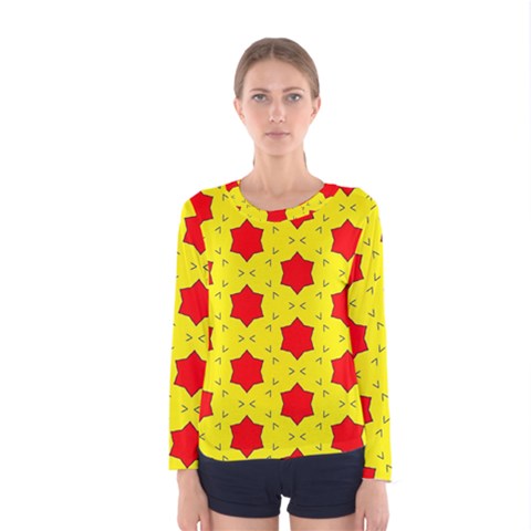 Pattern Red Star Texture Star Women s Long Sleeve Tee by Simbadda