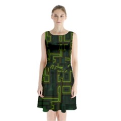 Seamless Pattern Texture Background Curcuit Sleeveless Waist Tie Chiffon Dress by Simbadda
