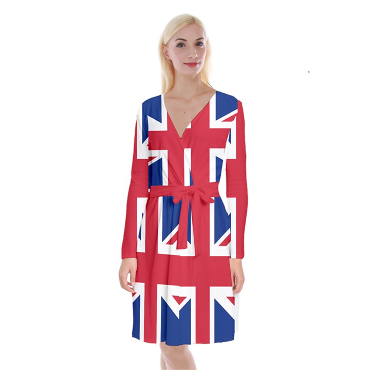 UK Flag Long Sleeve Velvet Front Wrap Dress
