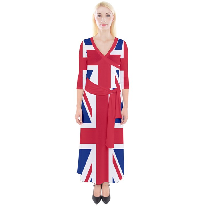 UK Flag Union Jack Quarter Sleeve Wrap Maxi Dress