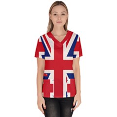 UK Flag Union Jack Women s V-Neck Scrub Top