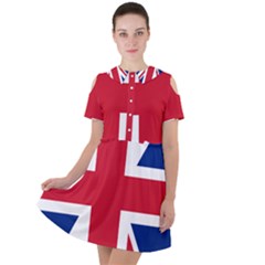 UK Flag Union Jack Short Sleeve Shoulder Cut Out Dress 