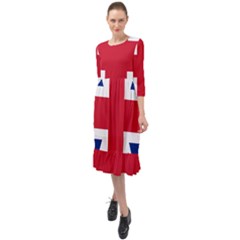 UK Flag Union Jack Ruffle End Midi Chiffon Dress