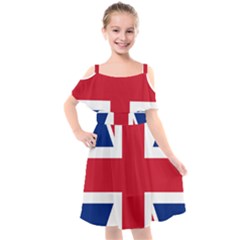 UK Flag Union Jack Kids  Cut Out Shoulders Chiffon Dress