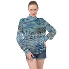 Wave Concentric Waves Circles Water High Neck Long Sleeve Chiffon Top