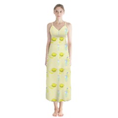 Lemonade Polkadots Button Up Chiffon Maxi Dress by bloomingvinedesign