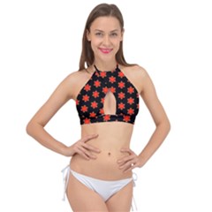 Flower Pattern Pattern Texture Cross Front Halter Bikini Top by Simbadda