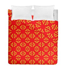 Red Background Yellow Shapes Duvet Cover Double Side (Full/ Double Size)