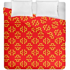 Red Background Yellow Shapes Duvet Cover Double Side (King Size)