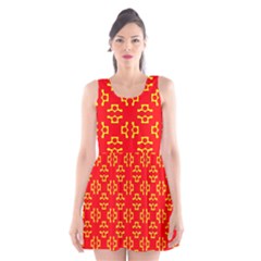 Red Background Yellow Shapes Scoop Neck Skater Dress