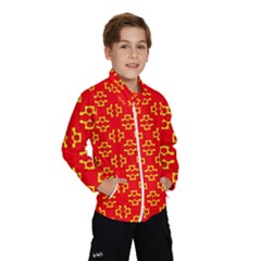 Red Background Yellow Shapes Kids  Windbreaker
