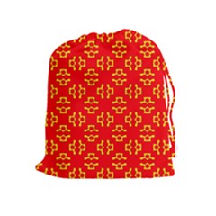 Red Background Yellow Shapes Drawstring Pouch (XL)