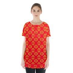 Red Background Yellow Shapes Skirt Hem Sports Top