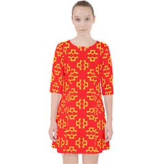 Red Background Yellow Shapes Pocket Dress