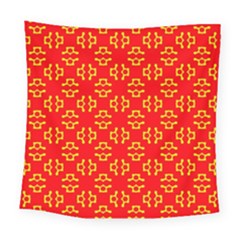 Red Background Yellow Shapes Square Tapestry (Large)