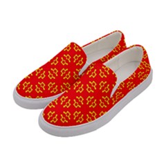 Red Background Yellow Shapes Women s Canvas Slip Ons