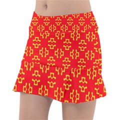 Red Background Yellow Shapes Tennis Skirt