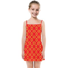 Red Background Yellow Shapes Kids  Summer Sun Dress