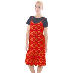 Red Background Yellow Shapes Camis Fishtail Dress