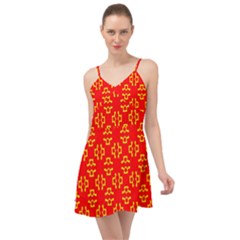 Red Background Yellow Shapes Summer Time Chiffon Dress