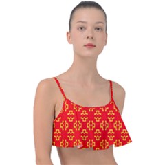 Red Background Yellow Shapes Frill Bikini Top