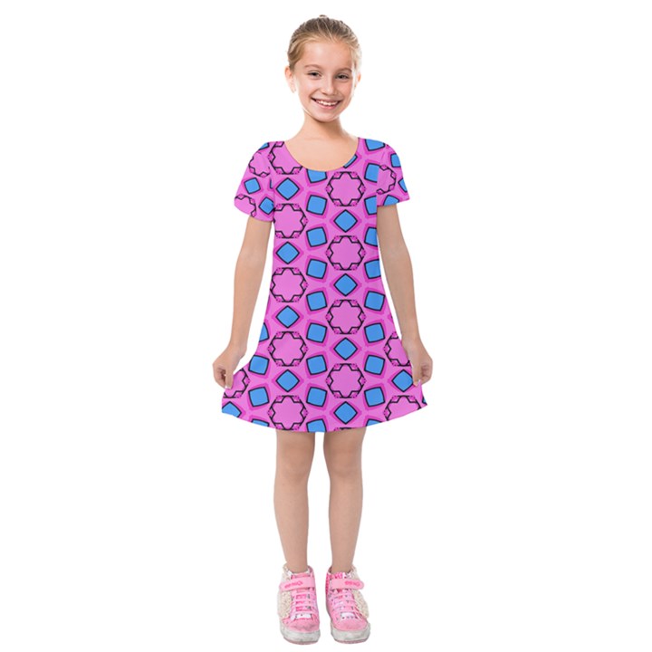 Pattern Pink Stars Texture Seamless Kids  Short Sleeve Velvet Dress