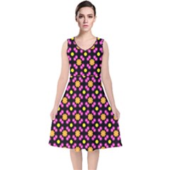 Pattern Colorful Texture Design V-neck Midi Sleeveless Dress 
