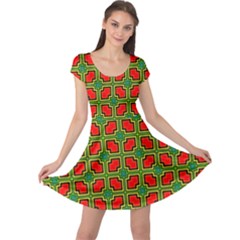 Pattern Modern Texture Seamless Red Yellow Green Cap Sleeve Dress